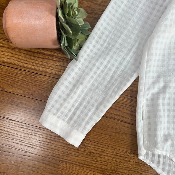 Adrianna Papell White Checkered Sheer V-Neck Blouse - Picture 3 of 7